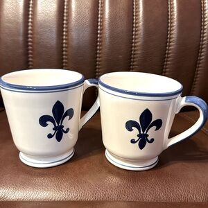 Williams Sonoma Fleur de Lys Collection Blue 4" Mug Hand Painted Portugal 2